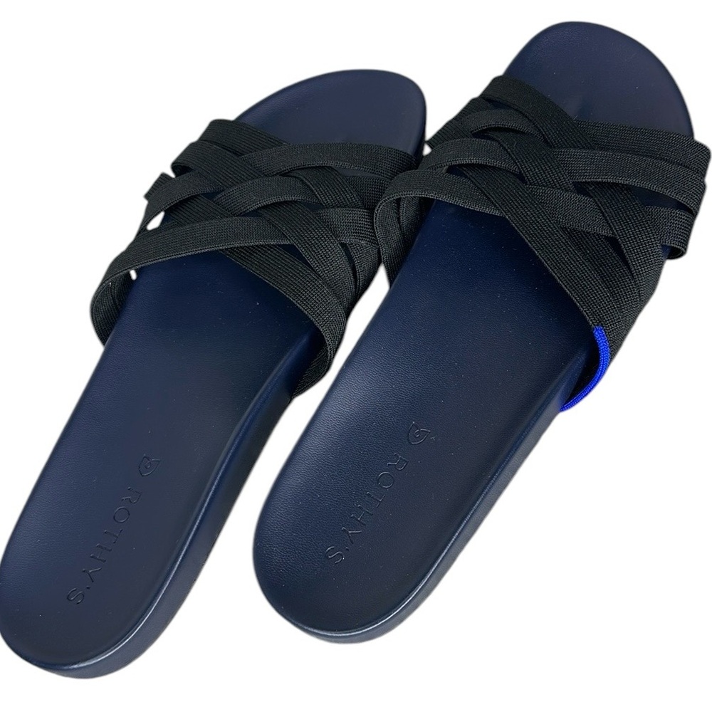 Rothy’s NWT Black Textile Multi Cross Strap Slides Ladies 10 1/2